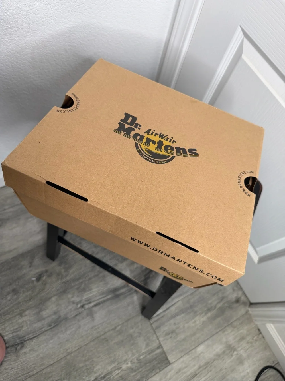 Dr. Martens Voss Black Leather Platform Sandals with Yellow Welt